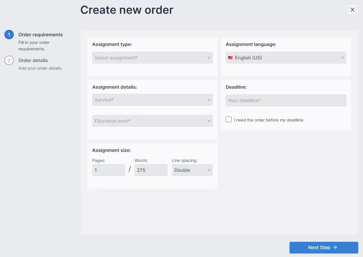 HelpStudy order form